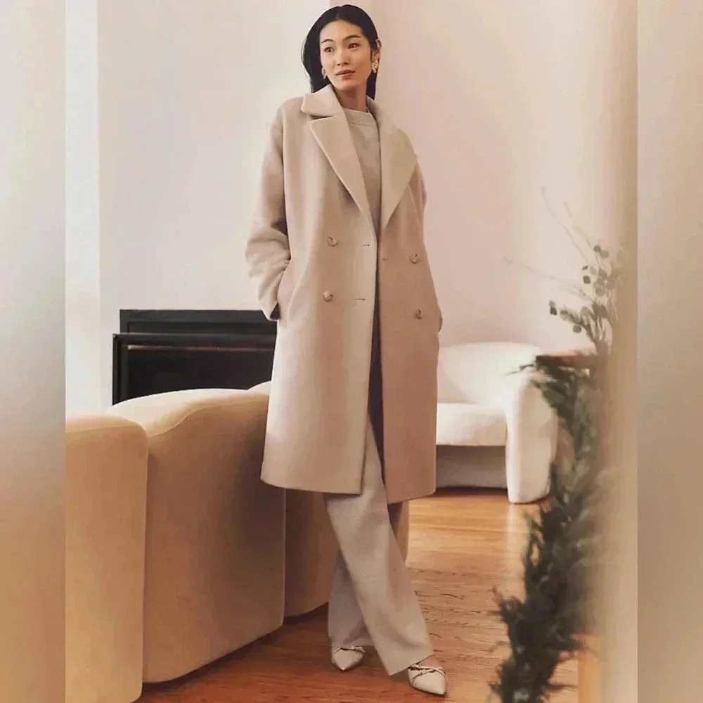 Ann Taylor Cocoon Coat Double Breasted Relaxed Oversized Small